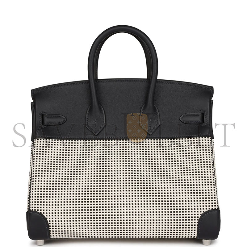 HERMÈS MASTER QUADRILLE BIRKIN 25 BLACK SWIFT AND ECRU TOILE PALLADIUM HARDWARE (25*20*13cm)